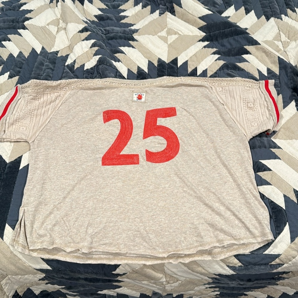 We The Free Beige and Red Short Sleeve Tee - Picture 6 of 6